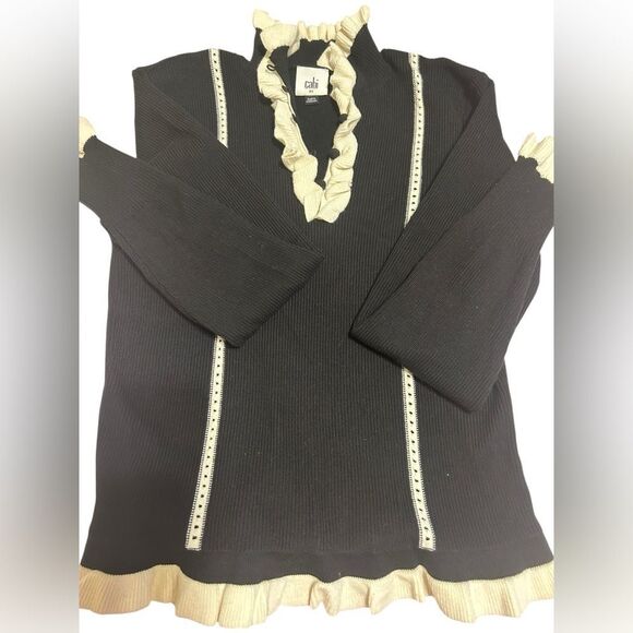 CABI Adorn Pullover Black Sweater with White Accents - Picture 3 of 15